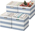 13x13x13 Storage Cubes Bins,Collapsible Fabric Bins 4Pack,Blue-white | Fabric Storage Drawers Cubby Organizer Bins Striped Container for Organizing Home Office Wardrobe Closet Shelf by Posprica