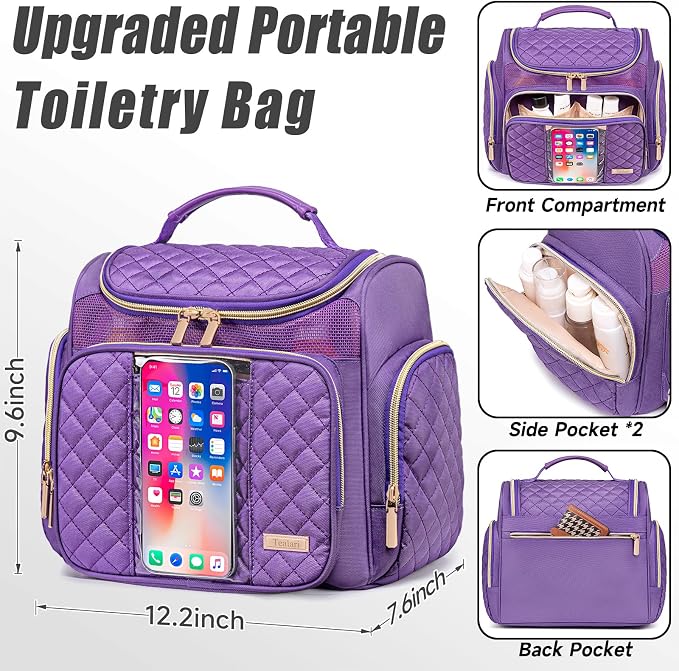 Tealari Large Toiletry Bag for Women Men,Bathroom Bag,Water Resistant Shower Bag,Makeup Bag,Portable Shower Caddy for College Dorm,Hanging Travel Toiletry Bag with Transparent Waterproof Phone Pocket - Image 4