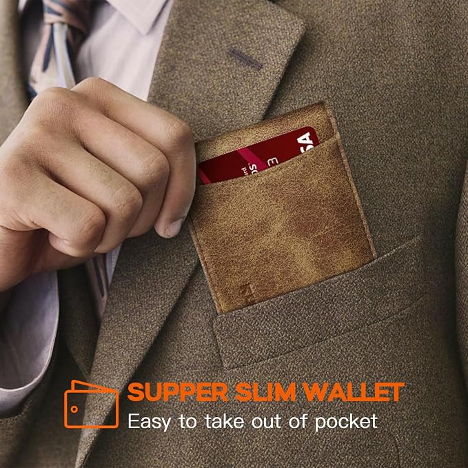 RUNBOX Slim Wallet for Men Genuine Leather RFID Blocking Bifold Minimalist Front Pocket Mens Wallet with Money Clip Thin Gift Box - Image 4