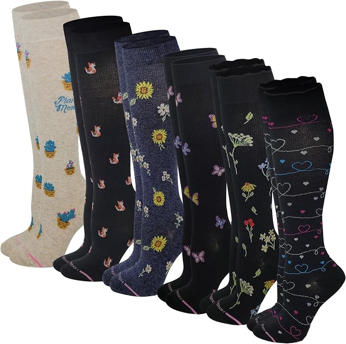 Dr. Motion Women 6 pairs pack everyday Graduted compression knee high socks by Dr.+Motion