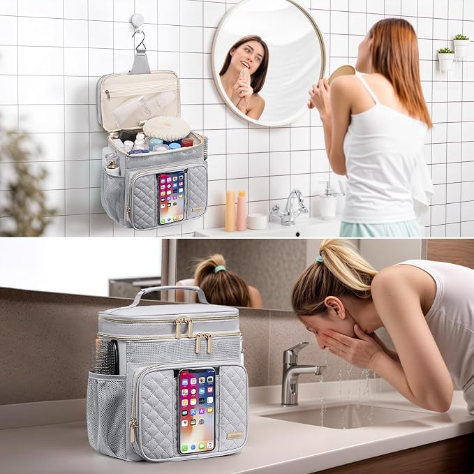 Tealari Large Toiletry Bag for Women Men,Bathroom Bag,Water Resistant Shower Bag,Makeup Bag,Portable Shower Caddy for College Dorm,Hanging Travel Toiletry Bag with Transparent Waterproof Phone Pocket - Image 8