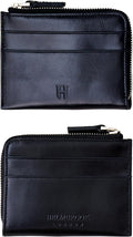 RFID Blocking Zipper Wallet, Slim Business Card Holder, Men & Women, Handcrafted Full-Grain Leather, Gift Box & Pouch, Christmas & Birthday, Black by HelmbrookLondon