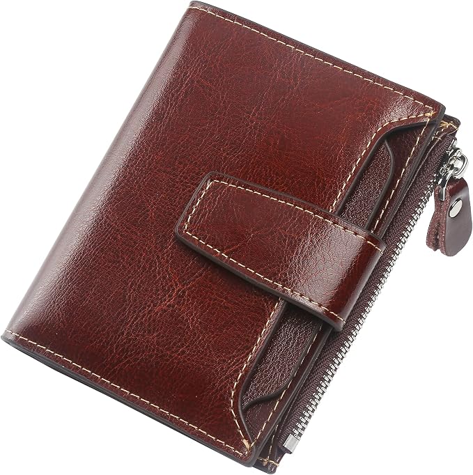Small Compact Women Wallet RFID Blocking Genuine Leather Bifold Purse with ID Windows by Lavemi