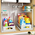 Under Sink Organizer, 2-Pack L-Shaped Metal Pull-Out Drawers for Kitchen | Cabinet Organizer Height Adjustable Heavy Duty Metal 2-Tier Storage Fits Beside Common Pipes for Bathroom Pantry by Fabutier