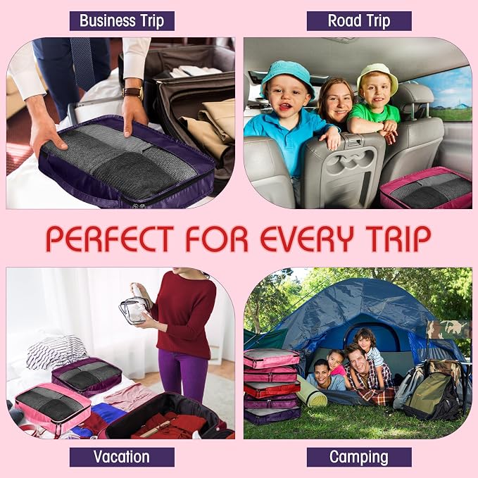 5 Pcs Packing Cubes for Suitcase Large Travel Cubes Carry on Luggage Organizer Bags for Clothes Accessories(S,Purple) - Image 7