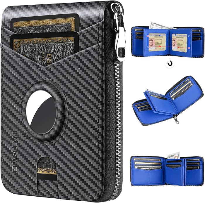 Men’s RFID Blocking Zipper Large Dimensions Wallet with 2 ID Windows - Large Capacity Design, 13 Credit Card Slots by LATKWO
