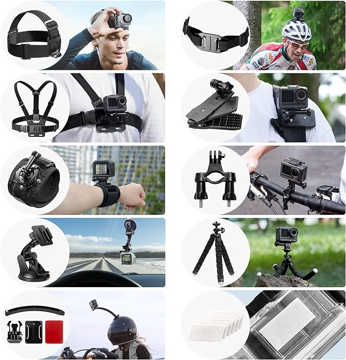 AKASO 60 in 1 Action Camera Accessories Kit | Compatible with AKASO EK7000/EK7000 Pro/Brave 4/Brave 7 LE/Brave 7/Brave 8/V50X/GoPro Hero 13 12 11 10/DJI Omso Action - Image 3