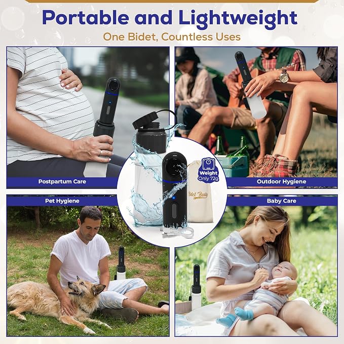 LuxeJet V2 Portable Bidet for Travel with 350mL Built-in Bottle | Electric Handheld Rechargeable Personal Cleaning Sprayer, IPX7 Waterproof, 400mAh Battery USB Type-C Charging, Obsidian Drift - Image 2
