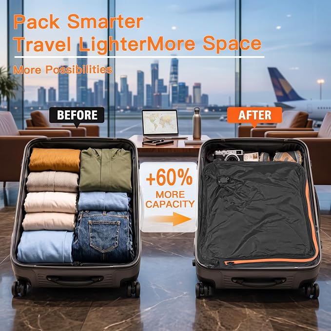 Travel Vacuum Bags With Pump, 2 Pack 40L Compression Kit for Clothes | IPX8 Waterproof; 3-5 Minute Compression; USB-C Cordless Pump; Up To 60-Minute Runtime; Saves Up To 60% Space; Airtight Seal - Image 5