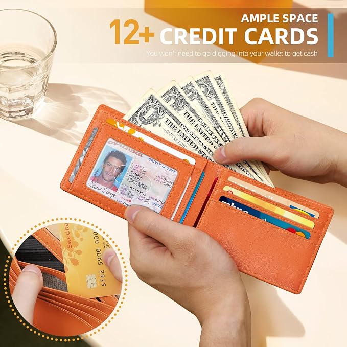 RUNBOX Wallet for Men, Slim Leather Bifold, RFID Blocking Card Holder | Minimalist Front Pocket Design, Credit Card Organizer, Holds 11 Cards, Large Capacity, Thin Profile, Birthday Gifts for Men - Image 2