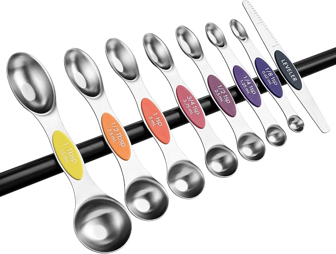 Spring Chef Stainless Steel 8 Magnetic Measuring Spoons, Mountain Sunrise | Nesting Metal Teaspoon & Tablespoon Measuring Spoons with Leveler for Dry & Liquid Ingredients, Dual Sided, Dishwasher Safe - Image 9