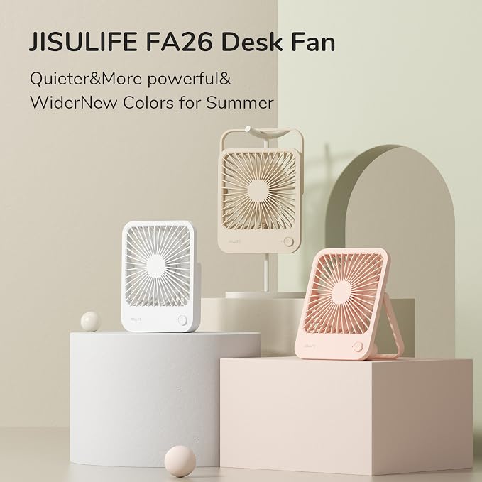 JISULIFE Small Desk Fan, 180° Foldable Portable Fan | Battery Operated, 4 Speeds Adjustable Ultra Quiet for Home Office Travel Outdoor-Brown - Image 6