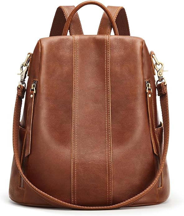 S-ZONE Leather Backpack Purses for Women Antitheft Rucksack Shoulder Bag Medium | Genuine Leather, Medium Fits 9.7-inch Tablet, for Work Travel Daily Commute, Multi Pockets, Adjustable Dual Straps by S-ZONE