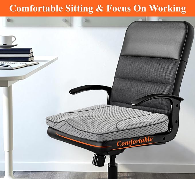 kingphenix Memory Foam Car Seat Cushion for Driving Comfort and Office Use | Coccyx and Lower Back Pressure Relief, Non-Slip Seat Cushion for Car, Truck, SUV, Long Drives and Office Chair, 4D Mesh Gray - Image 3