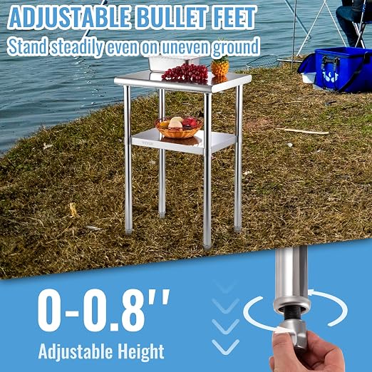 VEVOR Stainless Steel Prep Table, 24 x 18 x 36 Inch, 600lbs Load Capacity Heavy Duty Metal Worktable with Adjustable Undershelf & Feet, Commercial Workstation for Kitchen Restaurant Garage Backyard - Image 8