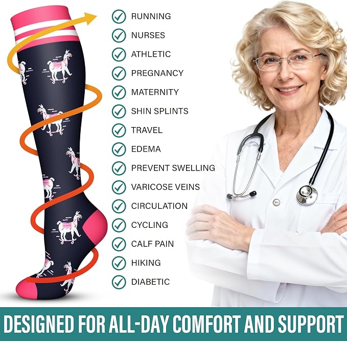 Acture 6 Pack Compression Socks for Women and Men - Knee High for Medical, Running, Nurses, Travel - Image 7