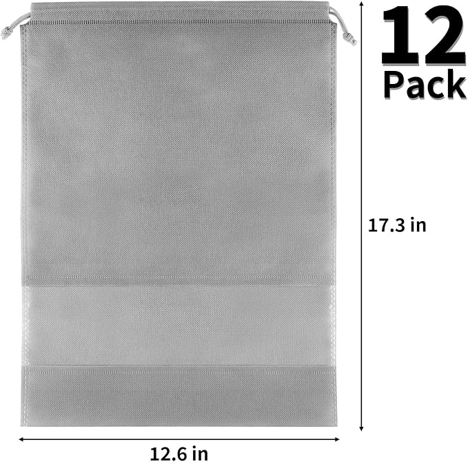 12 Pack Shoe Bags for Travel, Large Travel Shoe Bag for Packing with Window | Dustproof Drawstring Travel Shoe Storage Bags Travel Essentials for Men & Women, Grey - Image 2