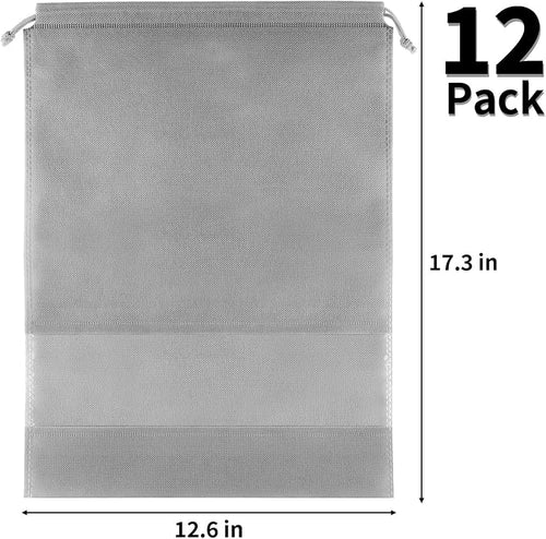 12 Pack Shoe Bags for Travel, Large Travel Shoe Bag for Packing with Window | Dustproof Drawstring Travel Shoe Storage Bags Travel Essentials for Men & Women, Grey - Image 2