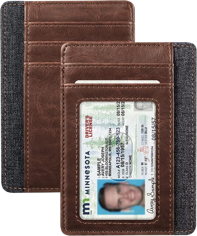 FINTIE Slim Front Pocket Wallet, RFID Blocking Credit Card Holder | Minimalist Card Cases with ID Window for Men Women, Brown by Fintie