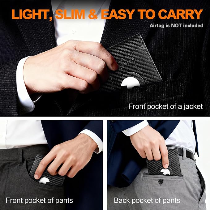 Wallet for Men Slim RFID Blocking Bifold Carbon Fiber,Minimalist Small Compact Front Pocket Credit Card Holder,Thin Mens Leather Wallets Smart Security With 2 ID windows 1 Cash (Black & Orange) - Image 9