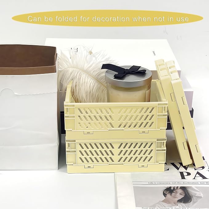 6 Pack Mini Foldable Small Plastic Baskets for Organizing and Storage，Collapsible Storage Crates,Mini Bins for Home Kitchen Bedroom Bathroom Office (Yellow, Small 6x4x2.2) - Image 7