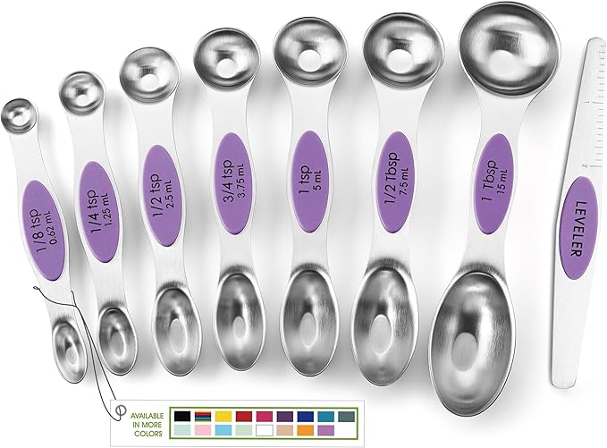 Spring Chef Stainless Steel Magnetic Measuring Spoons Set of 8, Orchid | Nesting Teaspoon & Tablespoon Measuring Spoons w/ Leveler for Dry & Liquid Ingredients, Measure Spoons For Baking & Cooking by SpringChef