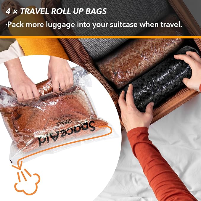 SpaceAid 20 Pack Vacuum Storage Bags, Space Saver Sealer Compression Bags for Comforters, Blankets, Pillows, Bedding, Clothes (4 Jumbo/4 Large/4 Medium/4 Small/4 Roll) - Image 4