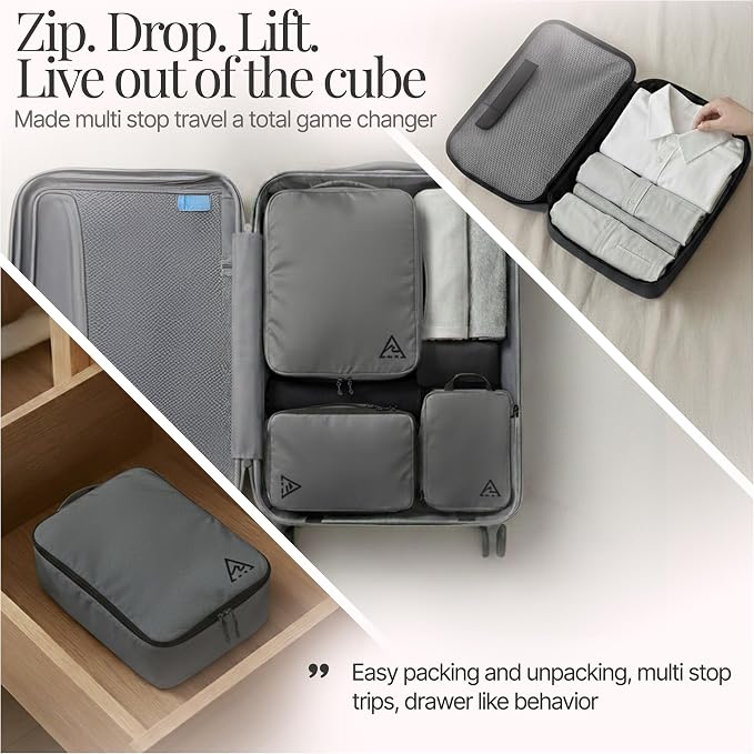 8 pcs Compression Packing Bags Cubes Set with HybridMax Double-Capacity Design - Packing Cubes for Travel Compression to Maximize Limited Luggage Space, Grey - Image 6