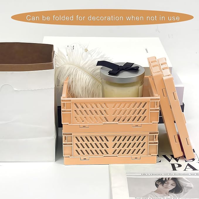 6 Pack Mini Foldable Small Plastic Baskets for Organizing and Storage，Collapsible Storage Crates,Mini Bins for Home Kitchen Bedroom Bathroom Office (Orange, Small 6x4x2.2) - Image 7