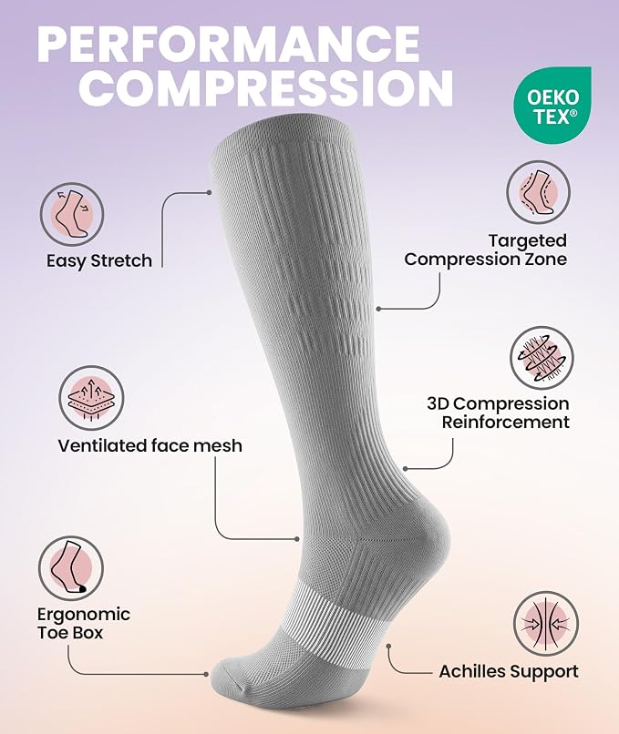PULIOU Cooling Compression Socks for Women Men, 20-30 mmHg Circulation Knee High for Travel, Flying, Running, 2 Pairs - Image 5