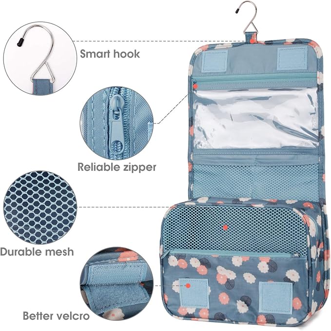 Narwey Small Hanging Travel Toiletry Bag for Women, Travel Bag for Toiletries, Makeup Bag Organizer Make Up Bags Cosmetic Bags for Girls - Image 4