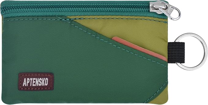 RFID Blocking Travel Wallet with Adjustable Lanyard, Small Nylon Zipper Pouch and Badge Holder for ID, Credit Cards, Cash, Keys, Commuters (ForestGreen+OliveGreen) by APTENSKO