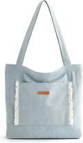 BAGSMART Women's Zippered Tote Bag Lightweight Denim Shoulder Bag | Handbag for Work Travel by BAGSMART