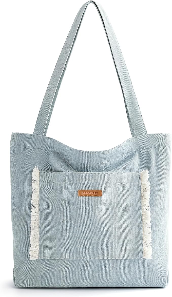 BAGSMART Women's Zippered Tote Bag Lightweight Denim Shoulder Bag | Handbag for Work Travel by BAGSMART