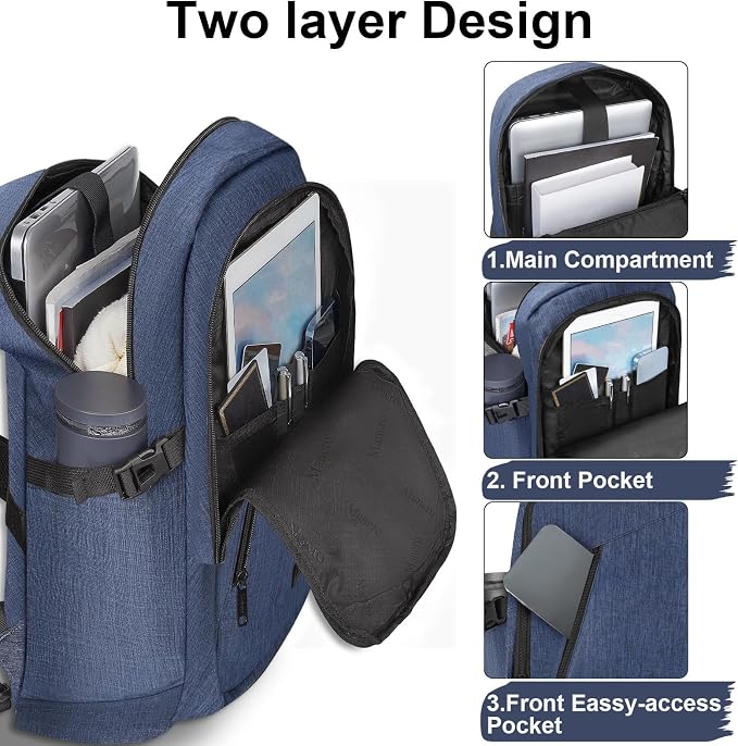 Mancro Laptop Backpack, 15.6 Inch Business Backpack Anti Theft Computer Bag | Water Resistant Travel Business Backpack with Lock and Laptop Compartment Fits 15.6 Inch Laptop for Men Women, Blue - Image 2