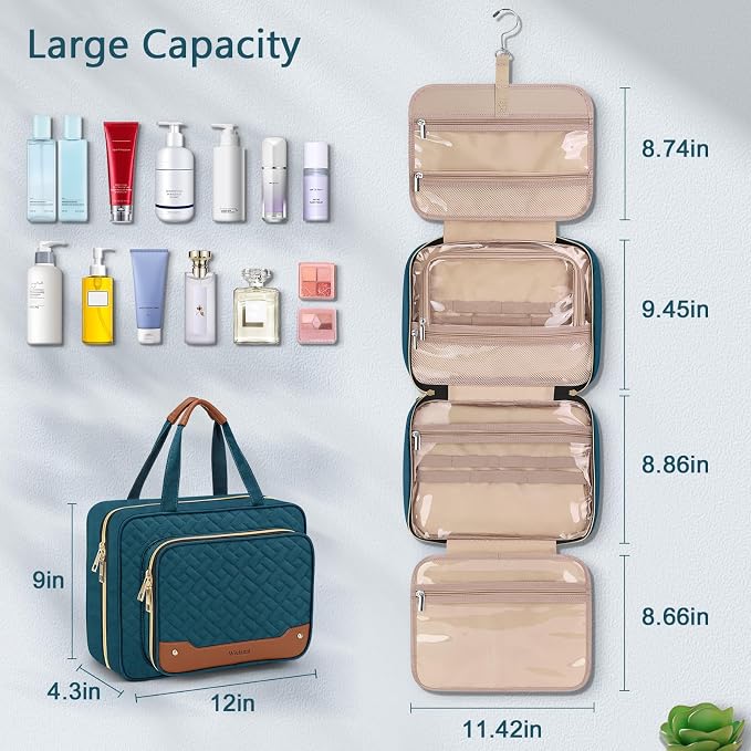 Toiletry Bag for Women, Hanging Travel Toiletry Bag with Jewelry Organizer Compartment Large Makeup Bag, PVC Waterproof Cosmetic Travel Bag for Travel Business Trips Camping Bathroom, Blue - Image 4