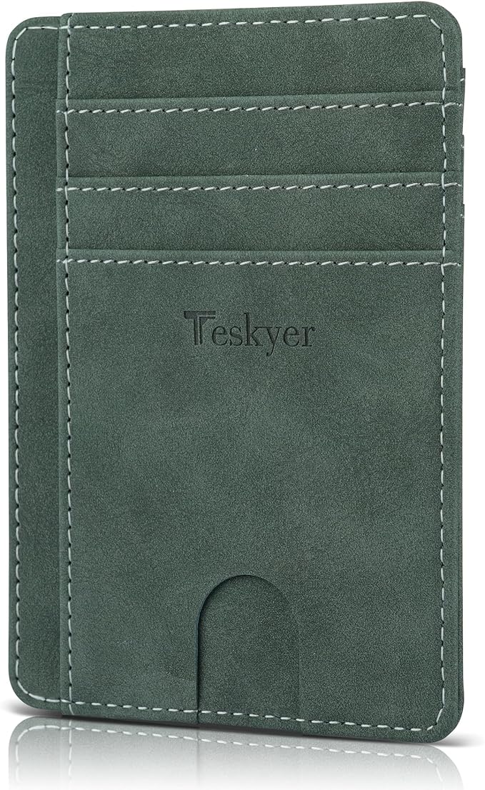 Teskyer Slim Minimalist Wallet for Men, RFID Front Pocket Card Holder | Ultra Slim Front Pocket Design, 8 Card Slots, RFID Protection, Smooth Faux Leather for Everyday Carry by TESKYER