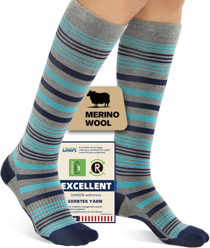 Merino Wool Compression Socks for Women Men 15-20 mmHg for flying | Soft & Breathable for Travel, Running by Unknown
