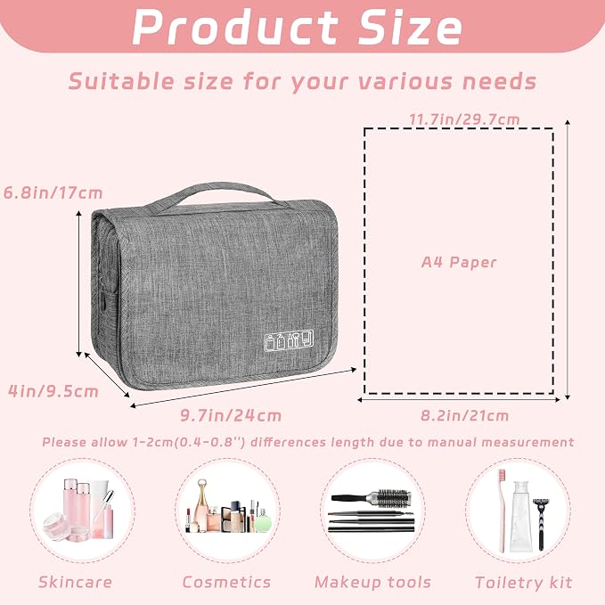 Toiletry Bag Travel Bag with Hanging Hook, Waterproof Shower Bathroom Hanging Toiletry Bag for Men Women,Small Multifunctional Makeup Cosmetic Bag,Portable Toiletries Bag Travel Organizer (Grey) | Small Multifunctional Makeup Cosmetic Bag,Waterproof Sh... - Image 2