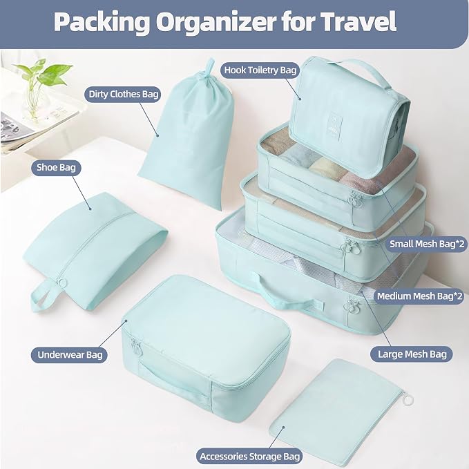 10 Pcs Set Packing Cubes - Travel Packing Organizers, Expandable Suitcase Organizer, Luggage Organizer Bags - Image 3