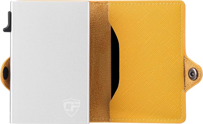 Pop Up Wallet for Women | Slim RFID Blocking Card Holder for Small Purse & Crossbody Bag | Compact Metal Wallet 4-6 Card Capacity | Saffiano Orange - Image 8