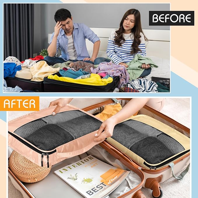 5 Pcs Packing Cubes for Suitcase Large Travel Cubes Carry on Luggage Organizer Bags for Clothes Accessories(M,Pastel) - Image 6