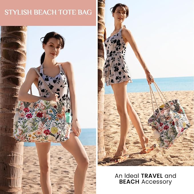 Clothirily Beach Bag for Women, Large Beach Tote Bag Waterproof with Zipper | Large Capacity Swim Pool Bag, Inner Pockets, Sandproof Foldable Beach Tote for Travel Essentials - Image 7