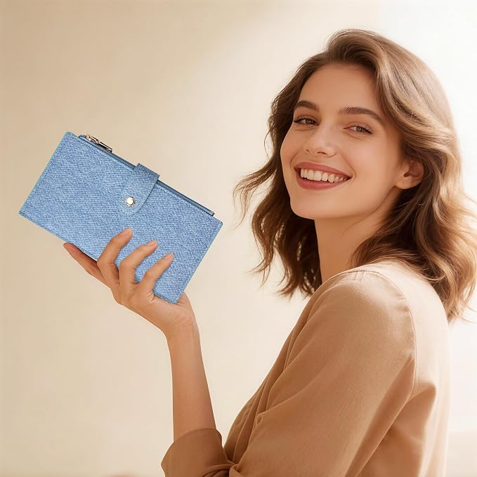 Travelambo Womens Leather Bifold Wallet, Slim RFID Blocking Card Holder | Large Capacity, 16 Card Slots & ID Window, 2 Zipper Pockets, Dual Snap Closure, Slim Lightweight, RFID Privacy Protection - Image 7