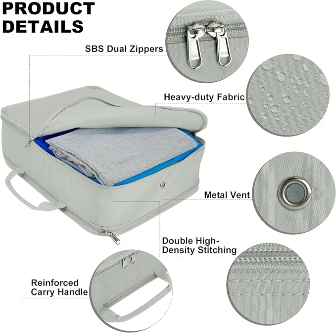 Compression Packing Cubes Travel Packing Suitcase Organizer Bags, Grey | Heavy Duty Expandable Travel Cubes for Packing Luggage Organizer Bags Compression Bags for Travel Essentials - Image 3