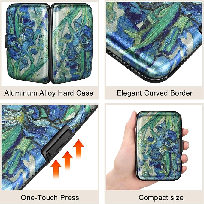 Mini RFID Aluminum Wallet Credit Cards Holder Business Card Case Metal ID Case for Men Women(Iris Flower 1#) - Image 3