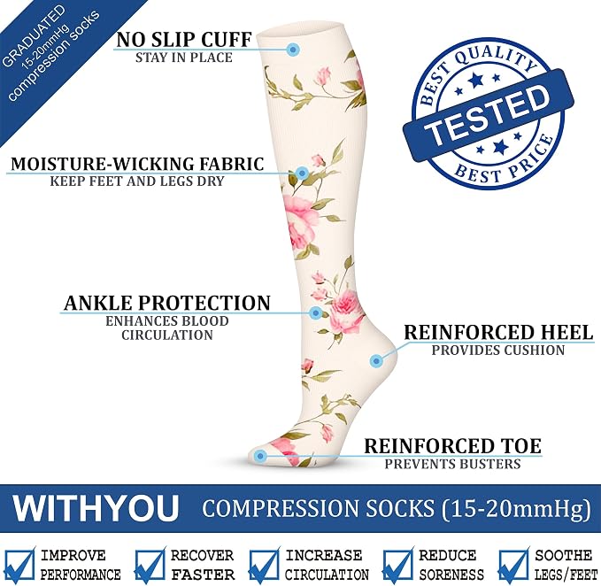 WITHYOU Compression Socks 15-20 mmHg is Best Athletic for Men & Women Running Flight Travel Nurses Pregnant - Image 5
