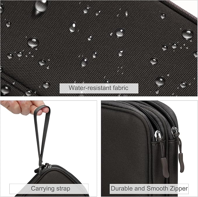 FYY Electronic Organizer, Travel Tech Pouch Bag, Medium, Coffee | Wrist Strap, Waterproof, Double Layers Portable Electronics Travel Carrying Case for Cord, Charger, Daily Business Trips Use - Image 4