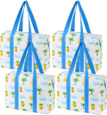 VENO 4 Pack Utility Tote Reusable Grocery Bags with Zipper & Hard Bottom | Heavy Duty Foldable Water-Resistant Shopping Bags for Summer Beach, Pool, Picnic & Travel Carry-on (Tropical Island, 2 Pack) by Veno