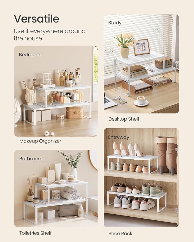 SONGMICS Spice Rack, Expandable Kitchen Countertop Shelf, Steel | Small Cupboard Organizer, Space-Saving, Tabletop, Matte White, BEQUE Collection UKCS402W01 - Image 5
